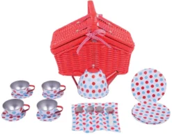 Bigjigs Toys Gepunktetes Teeservice Set + Picknickkorb