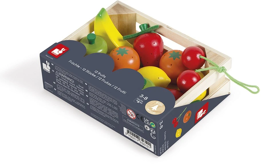 Janod Früchte Sortiment Im Kasten (Inhalt 12 Teile) 2 Janod Früchte Sortiment Im Kasten (Inhalt 12 Teile) – Bild 2
