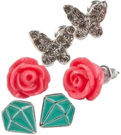 Great Pretenders Boutique Rose Ohrringe Mit Nieten, 3 Sets