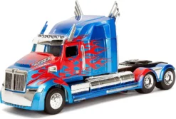 Jada Toys 253115003 Transformers T5 Optimus Prime, Western Star 5700 Ex Phantom, Spielzeugauto Aus Die Cast, Türen Zum Öffnen, Maßstab 1:24, Blau/rot