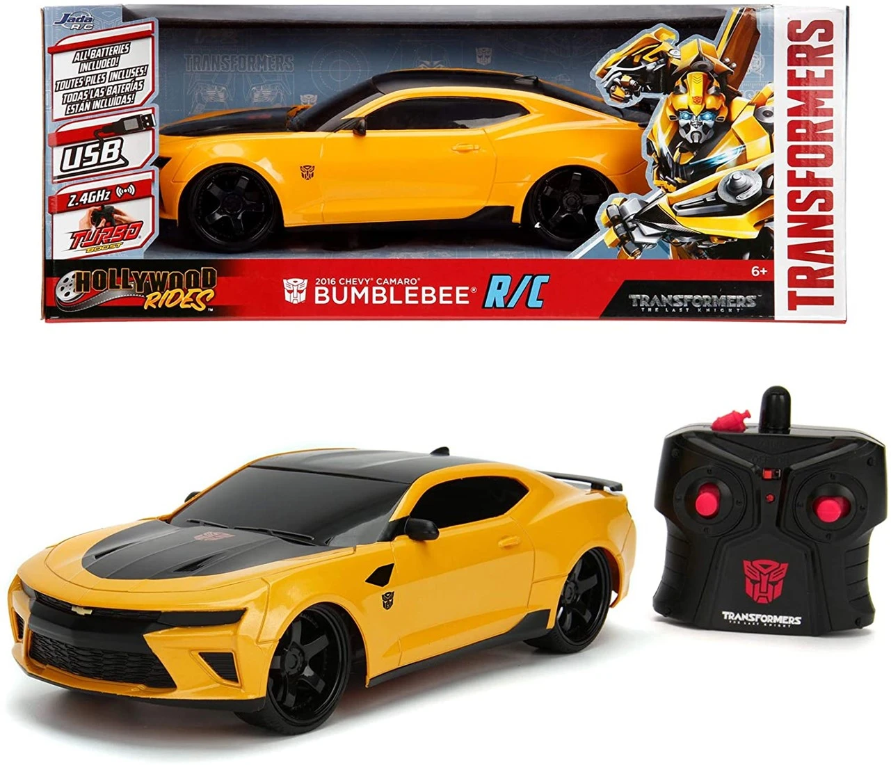 Jada Toys 253116000 Transformers RC Auto Bumblebee, 2016 Chevy Camaro, Ferngesteuertes Auto Mit 2 Kanal Funksteuerung, RC Auto Fährt Vorwärts Rückwärts, Links Rechts, USB Ladefunktion, Gelb 2 Jada Toys 253116000 Transformers RC Auto Bumblebee, 2016 Chevy Camaro, Ferngesteuertes Auto Mit 2 Kanal Funksteuerung, RC Auto Fährt Vorwärts Rückwärts, Links Rechts, USB Ladefunktion, Gelb – Bild 2
