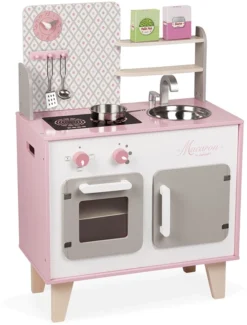 Janod Holzküche Küche Macaron Groß (Inkl. 5 Teile Zubehör)