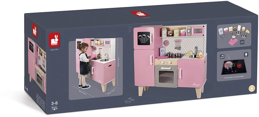 Janod Holzküche Küche Macaron Maxi Mit Funktionen (Inkl. 15 Teile Zubehör) 2 Janod Holzküche Küche Macaron Maxi Mit Funktionen (Inkl. 15 Teile Zubehör) – Bild 2