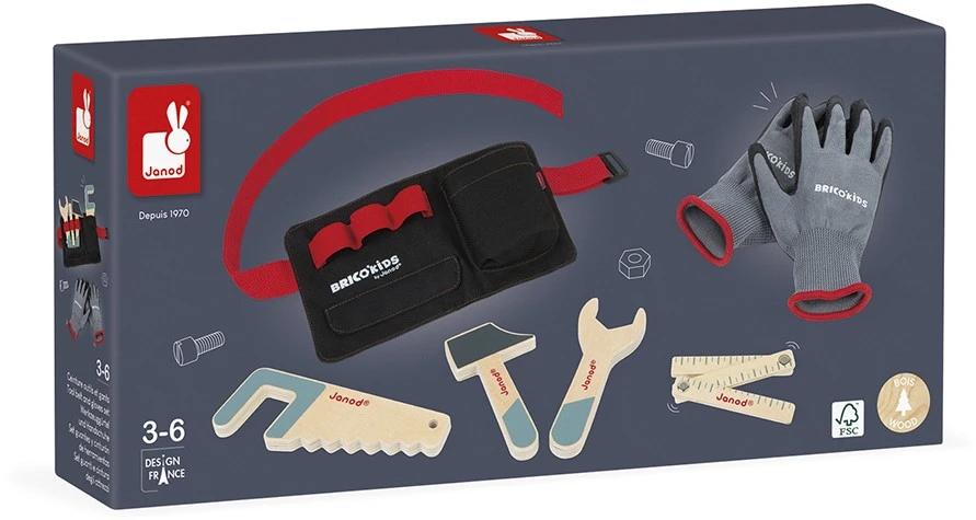 Janod J06475 Heimwerkergürtel Mit Holzwerkzeugen Und Handschuhen-Rollenspielzeug Handwerk-Entwicklung Von Feinmotorik Und Fantasie-FSC-Zertifiziert-Ab 3 Jahren 2 Janod J06475 Heimwerkergürtel Mit Holzwerkzeugen Und Handschuhen-Rollenspielzeug Handwerk-Entwicklung Von Feinmotorik Und Fantasie-FSC-Zertifiziert-Ab 3 Jahren – Bild 2