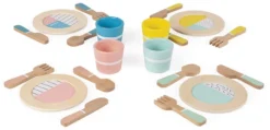 Janod J06600 20-teiliges Service Holz Design Retro-Rollenspiel-Küchenspielzeug-Entwicklung Von Feinmotorik Und Fantasie-Ab 3 Jahren