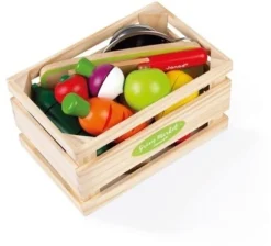 Janod J06607 Fruits And Vegetable Maxi Set 9 Obst Und Gemüse Zum Schneiden Von Grün In Holz-Green Market Collection-Imitation Kitchen Und Dinette Toy-Soundeffekte-Ab 8 Jahren