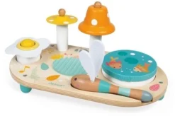 Janod - Pure Musiktisch Mit 5 Funktionen - Kinder Spieltisch Aus Holz - Musikalisches Holzspielzeug - Mit Zimbel, Glocke, Waschbrett Und Tamburin - Baby Spielzeug Ab 1 Jahr, J05164