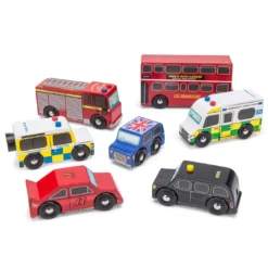 Le Toy Van – Kultiges Spielset Mit Holzautos Im London-Design – 7-teiliges Set | Fahrzeug-Rollenspiel Für Jungen – Geeignet Für Kinder Ab 3 Jahren
