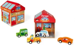 Scratch 6181087 Spielewelt Garage, Holzfiguren-Set Mit Spielkulisse Für Kinder Ab 3 Jahren