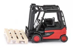 SIKU 1311, Gabelstapler, Metall/Kunststoff, Rot/Schwarz, Inkl. 1 Palette, Bewegliche Gabel