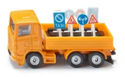 SIKU 1322, LKW Mit Verkehrszeichen, Metall/Kunststoff, Orange, Inkl. 8 Verkehrszeichen