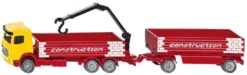 SIKU 1797, Baustoff-LKW Mit Anhänger, 1:87, Metall/Kunststoff, Rot/Gelb, Beweglicher Kran