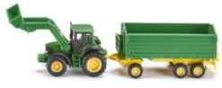 SIKU 1843, John Deere Traktor Mit Frontlader Und Anhänger, 1:87, Metall/Kunststoff, Grün, Kippbarer Anhänger