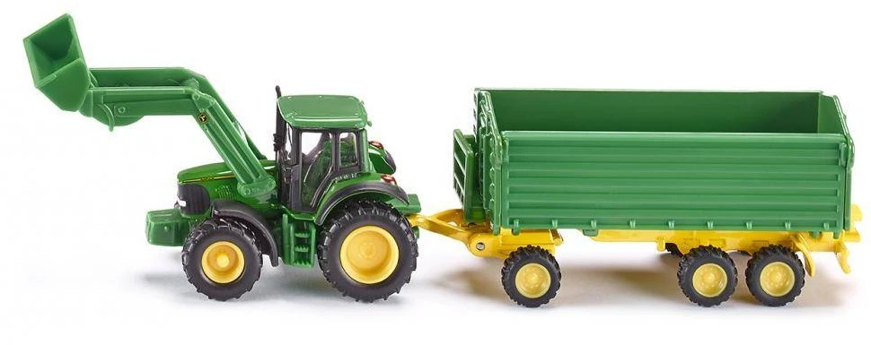 SIKU 1843, John Deere Traktor Mit Frontlader Und Anhänger, 1:87, Metall/Kunststoff, Grün, Kippbarer Anhänger 1 SIKU 1843, John Deere Traktor Mit Frontlader Und Anhänger, 1:87, Metall/Kunststoff, Grün, Kippbarer Anhänger