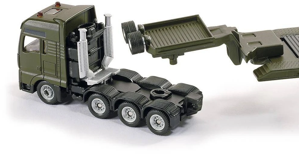SIKU 1872, Tieflader Mit Panzer, Metall/Kunststoff, 1:87, Abnehmbarer Auflieger, Aufkleberset Zur Individuellen Gestaltung, Grün 2 SIKU 1872, Tieflader Mit Panzer, Metall/Kunststoff, 1:87, Abnehmbarer Auflieger, Aufkleberset Zur Individuellen Gestaltung, Grün – Bild 2