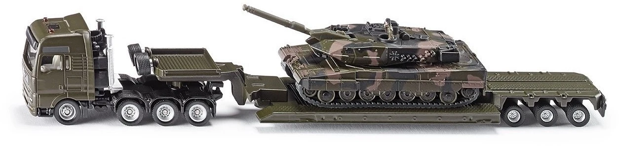 SIKU 1872, Tieflader Mit Panzer, Metall/Kunststoff, 1:87, Abnehmbarer Auflieger, Aufkleberset Zur Individuellen Gestaltung, Grün 1 SIKU 1872, Tieflader Mit Panzer, Metall/Kunststoff, 1:87, Abnehmbarer Auflieger, Aufkleberset Zur Individuellen Gestaltung, Grün