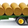 SIKU 2891, Rundballenanhänger, 1:32, Metall/Kunststoff, Grün, Inkl. 15 Rundballen, Kompatibel Mit SIKU Standard-Heckkupplung