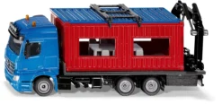 SIKU 3556, LKW Mit Baucontainer, 1:50, Metall/Kunststoff, Blau/Rot, Inkl. Kran Zum Abnehmen Des Containers