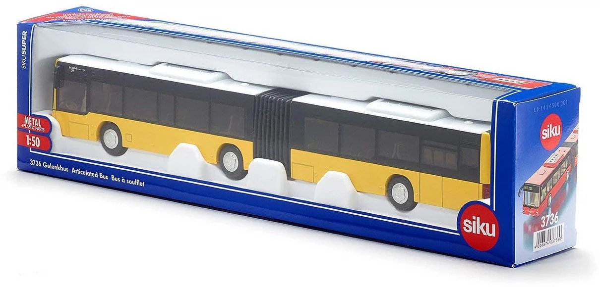 SIKU 3736, Gelenkbus, 1:50, Metall/Kunststoff, Gelb, Bereifung Aus Gummi, Öffenbare Türen 2 SIKU 3736, Gelenkbus, 1:50, Metall/Kunststoff, Gelb, Bereifung Aus Gummi, Öffenbare Türen – Bild 2