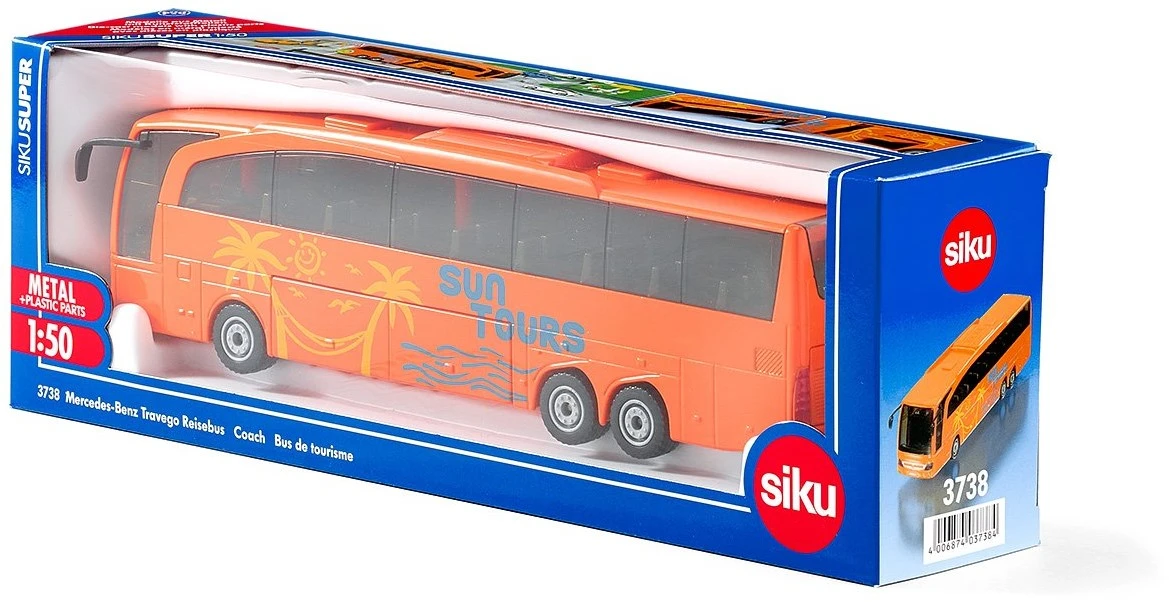 SIKU 3738, Mercedes-Benz Travego Reisebus, 1:50, Metall/Kunststoff, Orange, Bewegliche Teile 3 SIKU 3738, Mercedes-Benz Travego Reisebus, 1:50, Metall/Kunststoff, Orange, Bewegliche Teile – Bild 3