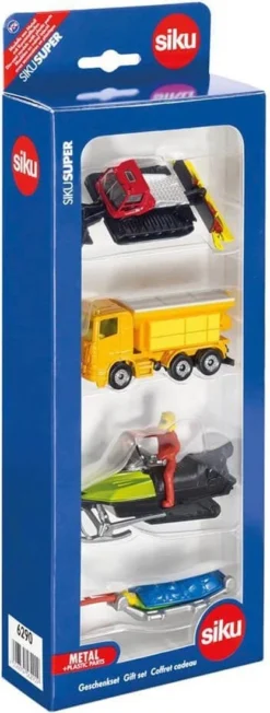 SIKU 6290, Geschenkset - Winterset, Metall/Kunststoff, Multicolor, Spielkombination, Winterdienst-Fahrzeug, Pistenbully 600, Snowmobil
